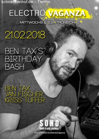 Electrovaganza • Ben Tax Birthday Bash Werbeplakat